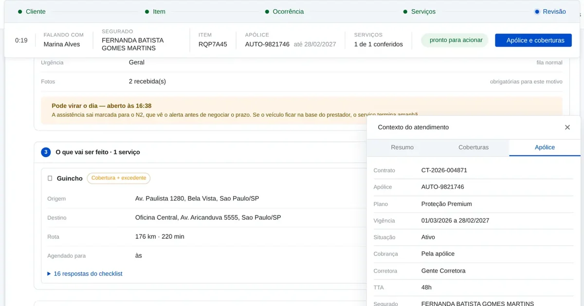 Detalhe da tela de revisão do Atendimento N1